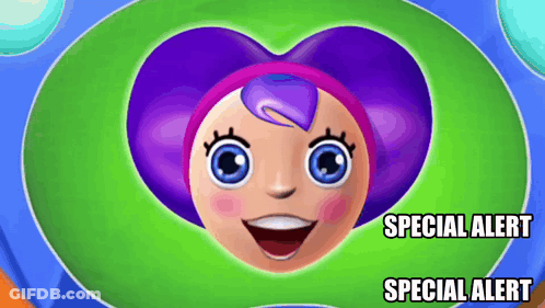 Cartoon Girl With Purple Hair Says Special Alert GIF