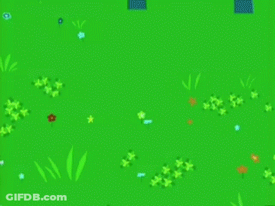 Cartoon Girl With Red Flowers Standing In Grass GIF