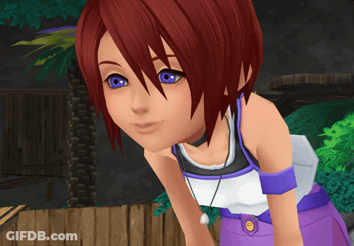 Cartoon Girl With Red Hair And Blue Eyes In Front Of Wooden Fence GIF