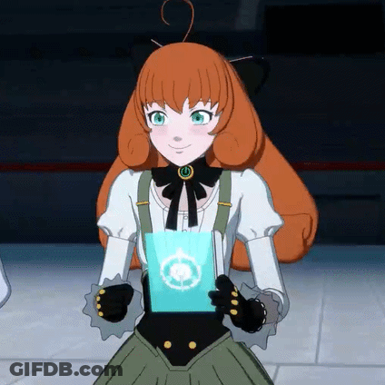 Cartoon Girl With Red Hair And Green Eyes Holding Blue Book GIF