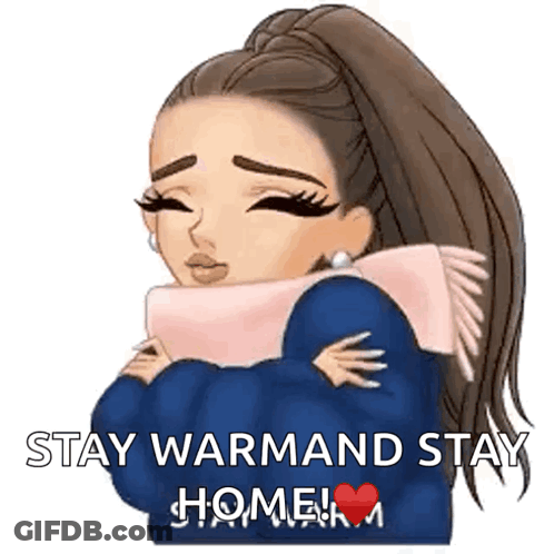 Cartoon Girl With Scarf Saying Stay Warm And Stay Home GIF