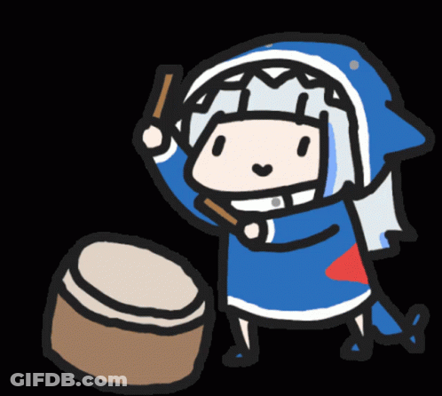 Cartoon Girl With Shark Head Playing Drums GIF