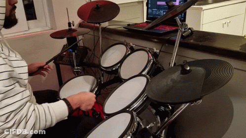 Cartoon Girl With Shark Head Playing Drums GIF