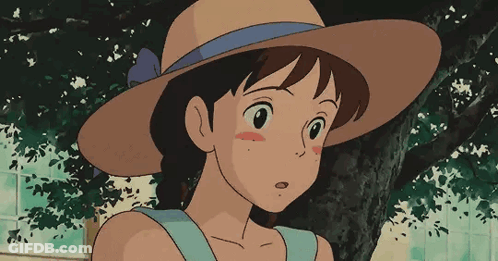 Cartoon Girl With Straw Hat And Blue Ribbon GIF