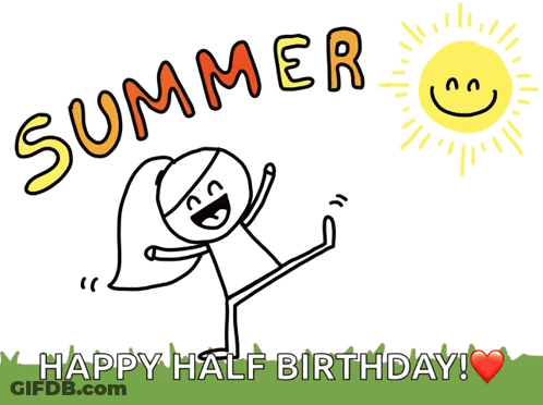 Cartoon Girl With Summer Happy Half Birthday GIF