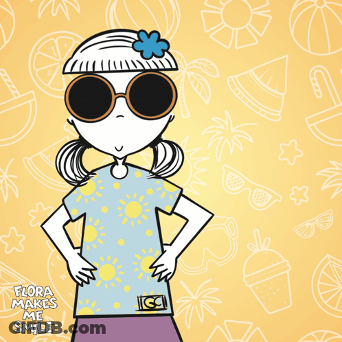 Cartoon Girl With Sunglasses And Flower Sun And Fun GIF