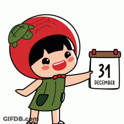 Cartoon Girl With Turtle Hat Holding Calendar Saying Happy 2020 GIF
