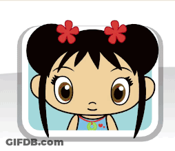 Cartoon Girl With Two Red Flowers In Hair GIF