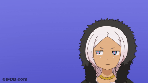 Cartoon Girl With White Hair And Black Fur Hood GIF