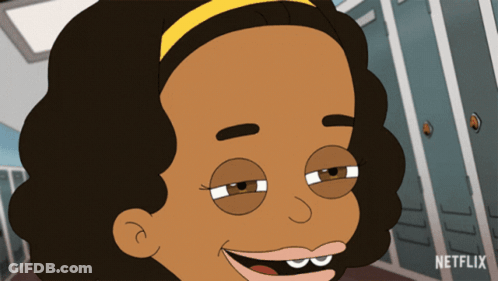 Cartoon Girl With Yellow Headband Smiling In Front Of Netflix Logo GIF