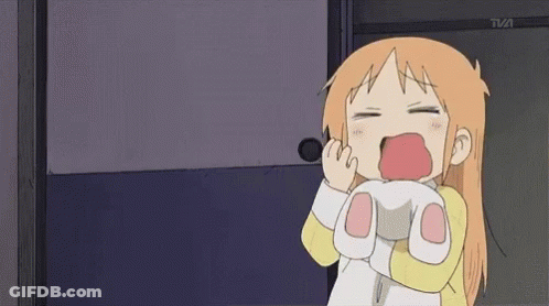 Cartoon Girl Yawning Holding Pillow In Front Of Door GIF