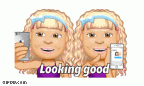 Cartoon Girls Taking Selfie Saying Looking Good GIF