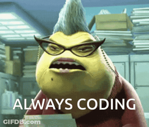 Cartoon Glasses Mohawk Saying Always Coding GIF