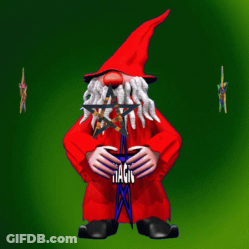 Cartoon Gnome Holding Star Saying Magic GIF