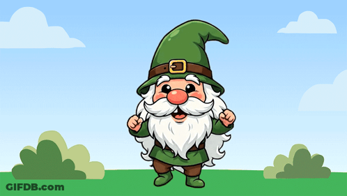 Cartoon Gnome With Green Hat And Belt GIF