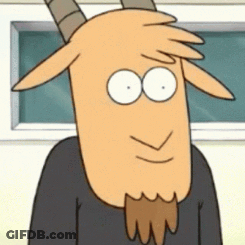 Cartoon Goat With Horns And Beard In Black Shirt GIF