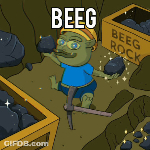 Cartoon Goblin Holding Pickaxe In Front Of Beehive Rock Box GIF
