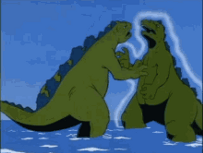 Cartoon Godzilla Hugging GIF