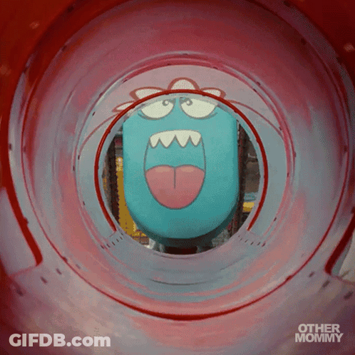Cartoon Going Down Slide Saying Other Mommy GIF