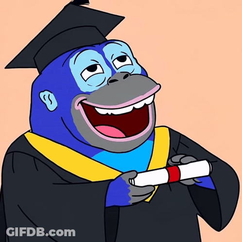 Cartoon Gorilla In Graduation Cap And Gown GIF