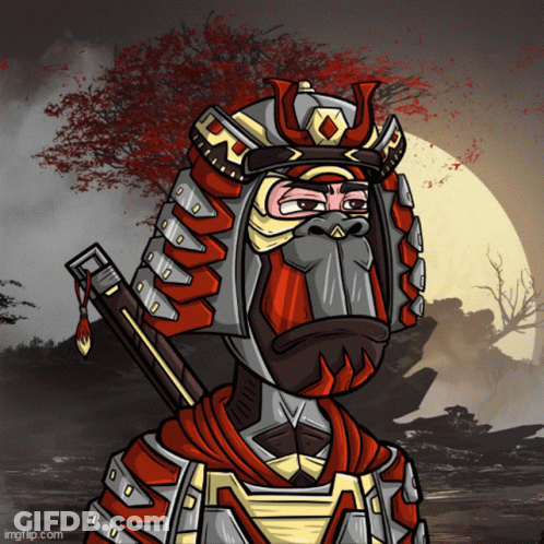 Cartoon Gorilla In Samurai Costume GIF