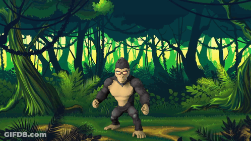 Cartoon Gorilla Wearing Sunglasses In Forest GIF