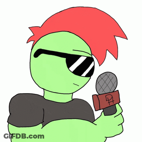 Cartoon Green Character With Red Hair And Microphone GIF