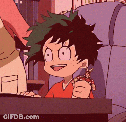 Cartoon Green-Haired Character Smiling With Toy GIF