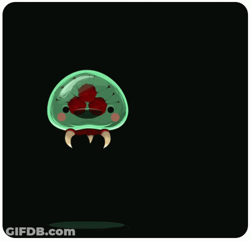 Cartoon Green Jellyfish With Red Eyes GIF