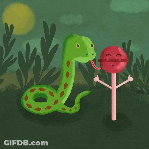 Cartoon Green Snake Loves Lollipop GIF