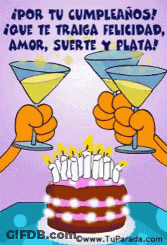 Cartoon Greeting Card With Cake And Candles Por Tu Cumpleanos GIF