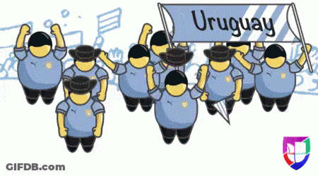 Cartoon Group Holding Uruguay Banner GIF