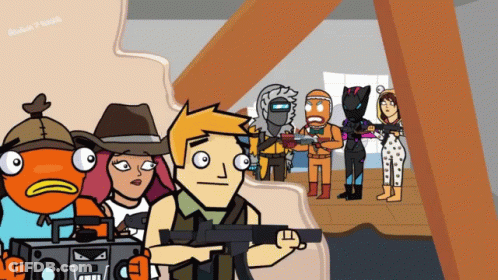 Cartoon Group One Holding Gun GIF