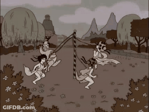Cartoon Group Playing Volleyball GIF