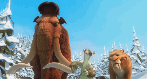 Cartoon Group With Mammoth And Tiger GIF