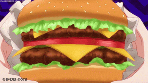 Cartoon Hamburger With Lettuce Tomatoes And Cheese GIF
