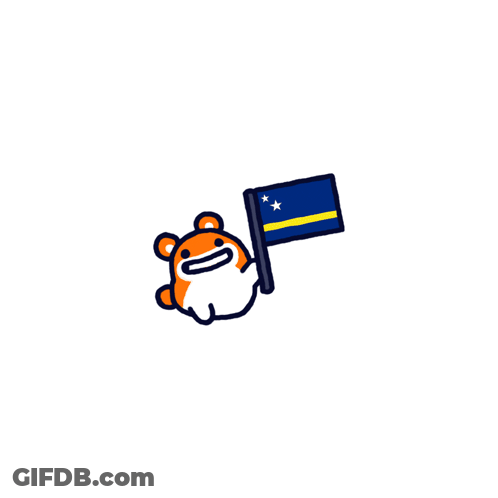 Cartoon Hamster Holding Blue Flag With Yellow Stars GIF