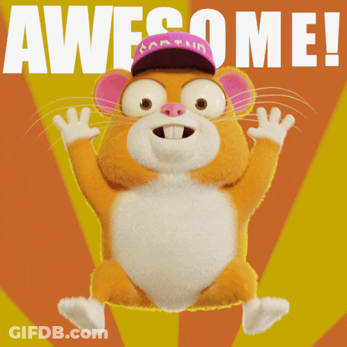 Cartoon Hamster In Pink Hat Saying Awesome GIF