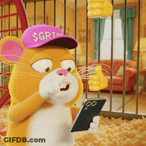Cartoon Hamster In Purple Hat Saying $ GRTN GIF