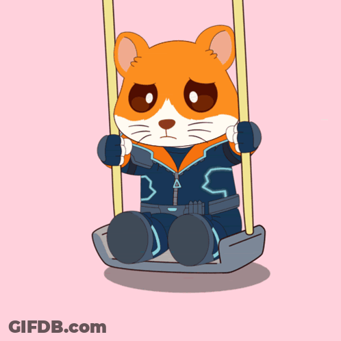 Cartoon Hamster On Swing In Suit With Letter S GIF