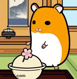 Cartoon Hamster Standing Next To Bowl With Flower GIF