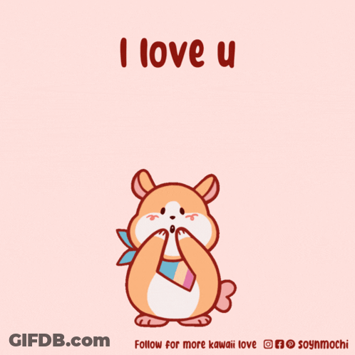 Cartoon Hamster Surrounded By Hearts Saying I Love U GIF