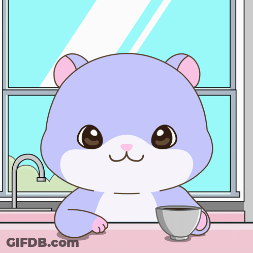 Cartoon Hamster With Coffee Saying Cheers GIF