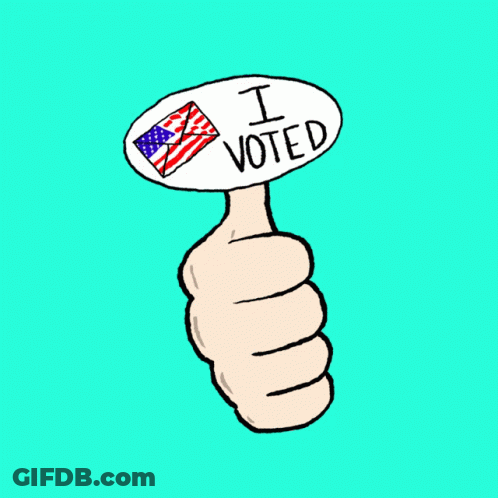 Cartoon Hand Holding I Voted Sign GIF