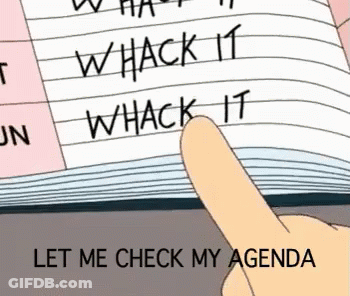 Cartoon Hand Pointing At Notebook Saying Whack It GIF