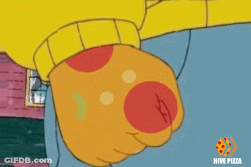 Cartoon Hand With Hive Pizza Logo GIF