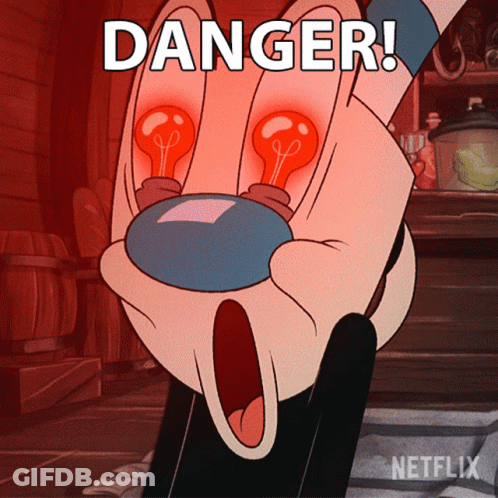 Cartoon Hand With Light Bulbs In Eyes Saying Danger GIF
