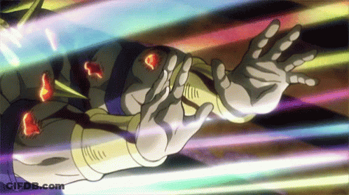 Cartoon Hands Reaching Toward Colorful Light GIF
