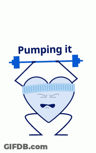 Cartoon Heart Lifting Barbell Saying Pumping It GIF