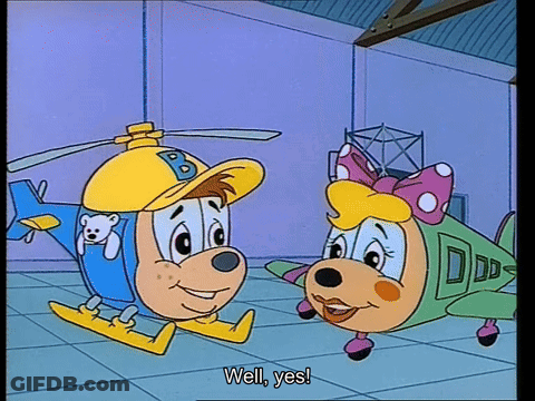 Cartoon Helicopter And Airplane Saying Well Yes GIF